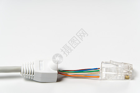 互联网电缆 cat6 的组装 在互联网电缆上安装终端 rj45 在家里或办公室通过 cat5 高速上网 与全世界的可靠连接绳索港图片