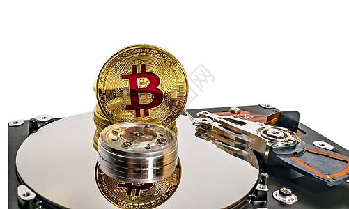 物理 Coin 加密货币 BTC 孤立在白色背景上磁盘交换硬盘互联网矿业服务器硬币银行业密码电脑图片