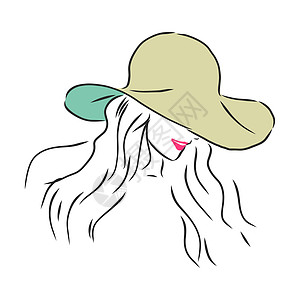 矢量帽子戴着优雅帽子的美丽女人的剪影 向量 戴着帽子的漂亮女孩 矢量素描图草图黑色插图艺术魅力红色白色墨水配件女性背景