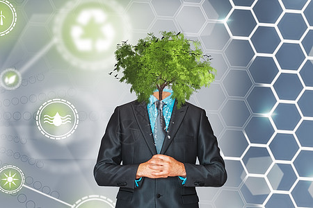 生态商务人士 有一个好主意 每人有一棵树的商务人士 生态商业和金融概念图片