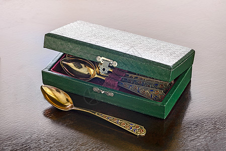 古金勺子案餐具回忆收藏银器用具桌子宏观勺子奢华艺术图片