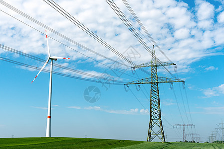 电线和风力涡轮机发电厂植物力量接线技术风车农场能源发动机发电机图片