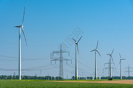 高管电线和风力涡轮机电缆农场引擎环境技术风车天空电源线资源风能图片