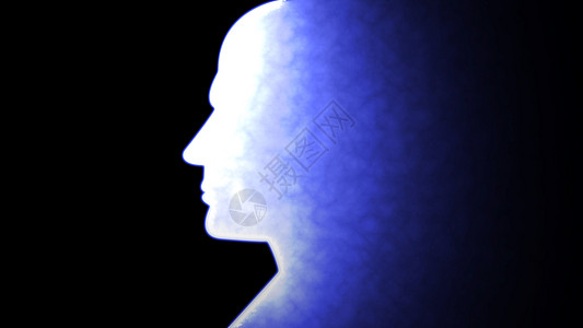 HumanAI 头部轮廓与黑色背景中发光的鲜艳蓝色效果屏幕图片