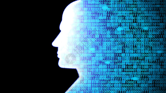 AI 头计算和思维技术 HUD 包括黑色背景中的二进制代码图片