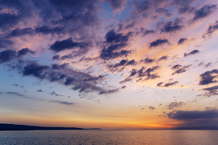 美丽的日落或海面上的日出 热带日落或苏蓝色地平线全景晚霞橙子海景橙色夕阳海浪假期图片