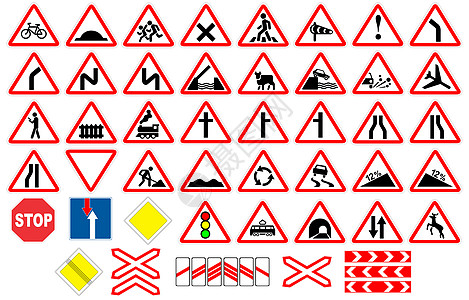 道路交通标志集合卡车速度收藏危险警告自行车箭头车道行人蓝色图片