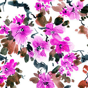 水彩花树型插图花瓣繁荣树苗墨水手工植物艺术绘画叶子背景