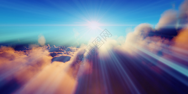 阳光图日落时云层上空的美丽空中风景动画3d气氛飞机射线空气旅行地平线太阳晴天背景
