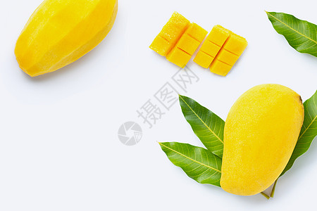 热带水果 白底芒果营养美食食物艺术沙拉甜点玻璃果汁维生素叶子图片