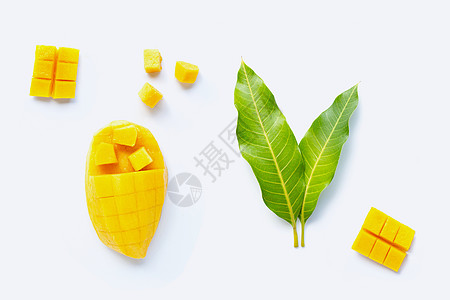 阿方索芒果热带水果 白底芒果食物甜点玻璃饮食维生素艺术叶子营养沙拉美食背景