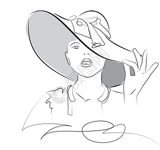 顶帽子草图女孩绘画插图头发艺术计算机配件魅力线条图片