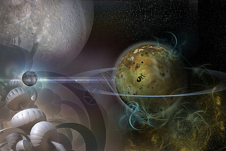 带有环环的行星宇宙艺术品星系星球外星渲染艺术外星人科幻天文学图片