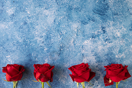 蓝色和白色亚克力背景上的红玫瑰刷子艺术周年绘画墙纸帆布玫瑰婚礼纪念日海报图片