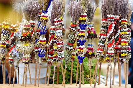 传统立陶宛复活节棕榈花束假期城市民间宗教文化棕榈工艺手工首都艺术图片