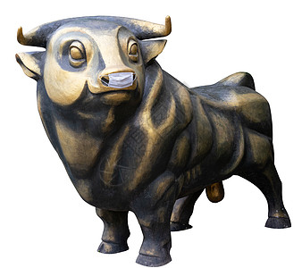 医疗面具中青铜牛雕塑 防有冠状病毒商业背景纪念碑雕像创造力城市奶牛感染经济传染图片