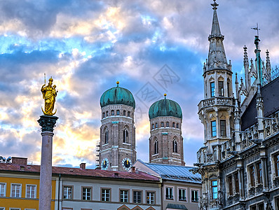 德国慕尼黑的全景天空建筑学建筑广场景观天线教会正方形地标图片