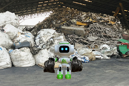 机器人技术代替人类装进黑色垃圾袋图片