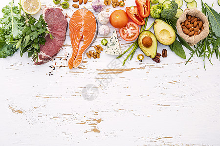 Ketogend 低碳摄入量饮食概念 健康食品的成分麦片减肥烹饪血管核桃树叶健康饮食脂肪酸营养美食图片