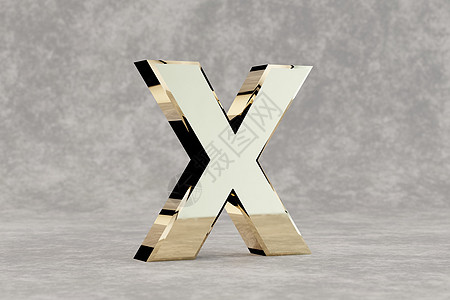 金色 3d 字母 X 大写 具体背景上有光泽的金色字母  3d 呈现的字体字符图片