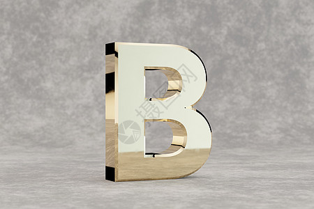 金色 3d 字母 B 大写 具体背景上有光泽的金色字母  3d 呈现的字体字符图片