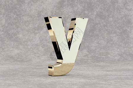 金色 3d 字母 Y 小写 具体背景上有光泽的金色字母  3d 呈现的字体字符图片