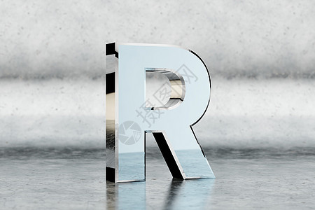 Chrome 3d 字母 R 大写 划痕金属背景上有光泽的铬字母  3d 呈现的字体字符图片