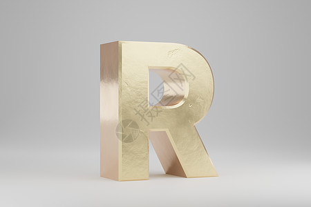 金色 3d 字母 R 大写 孤立在白色背景上的金色字母  3d 呈现的字体字符图片
