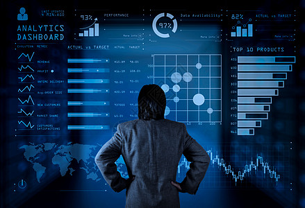 作为 Fintech 概念的业务运营资产负债表和损益表和图表的财务报告数据 使用虚拟仪表板计算机屏幕的商务人士教育电脑办公室全球图片
