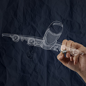 飞手具有压纸纸张背景背景的手绘飞机工人草图运输工程师绘画背景