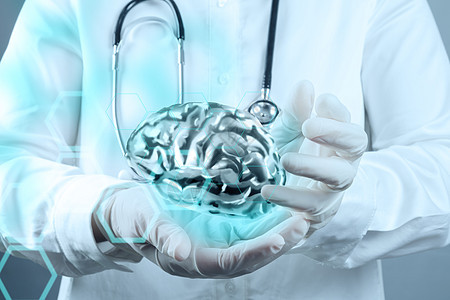 具有脑3D肉类的医生 他手上有作为概念的大脑3d肉类解决方案解剖学创造力器官天才医疗潜意识智力生理旋转图片
