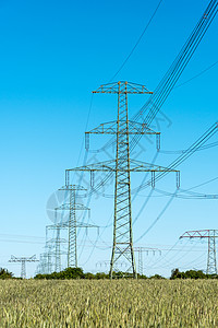 输电电缆价值观蓝色紧张活力力量金属危险网格基础设施电压图片