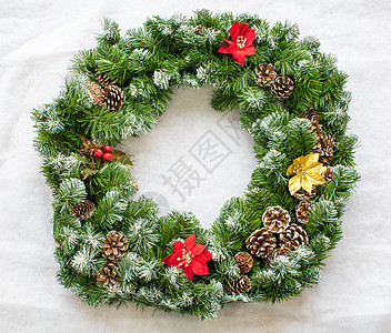 圣诞节花环季节圆圈白色花圈绿色假期枝条松树装饰装饰品图片