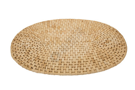 在白色背景上隔离的柳条餐垫材料装饰手工稻草纤维棕色风格圆圈椭圆形编织图片