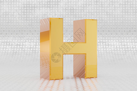 黄色 3d 字母 H 大写 金属地板背景上有光泽的黄色金属字母 3d 呈现的字体字符图片