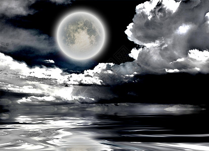 明月满月海洋月光月球天空波浪场景景观戏剧性地平线月亮图片