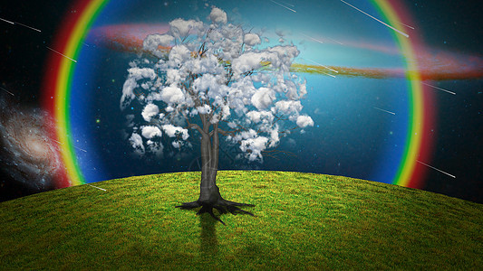 云树叶子天空生活渲染3d上帝情绪宇宙魔法分支机构图片