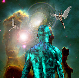 Cyborg 电子计算机活力星星精神辉光男性想像力头脑姿势天文学世界图片