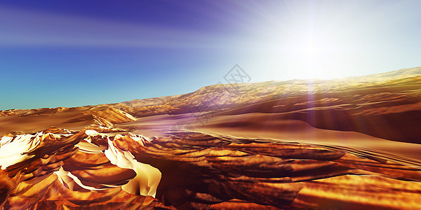 在沙漠的沙丘日落  3d 渲染海滩天空阳光外星人旅行蓝色海浪冒险观光干旱图片