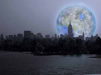月亮在曼哈顿上空变色卫星技术海洋悲伤顶峰月球地球化行星景观地形图片