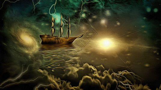 古船空气魔法插图艺术情绪星星航程童话海洋天堂图片