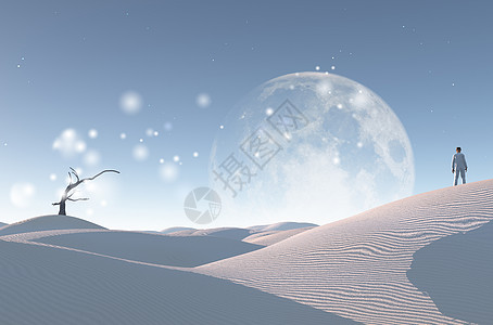 实属荒漠孤独漂浮平衡商务人士梦幻白色月亮太阳沙丘图片