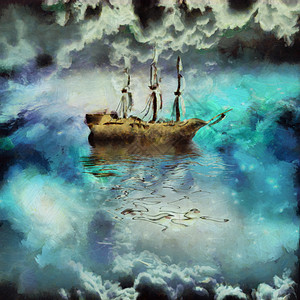 古船情绪旅行绘画天空天堂童话魔法飞行反射航程图片