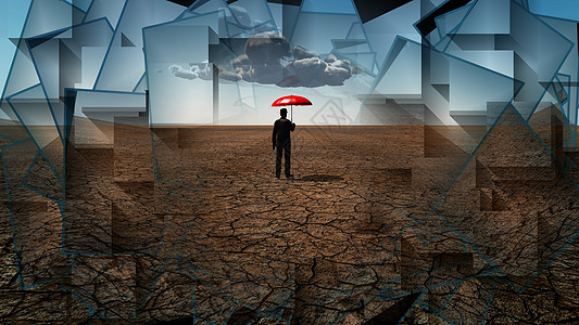 人在沙漠中带着雨伞冒险地面暴雨灵魂自由地球天气戏剧性环境预报图片