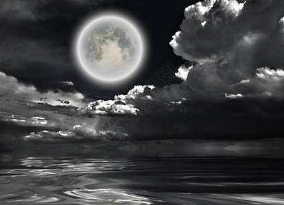 明月满月月球满月行星月光波浪反射月亮天空场景魔法图片
