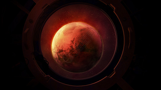 来自圆形航天器孔洞的火星行星图片
