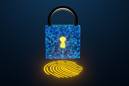 安全锁 有指纹识别 3D鉴识蓝色鉴别手指防火墙技术防御钥匙网络警卫锁孔图片