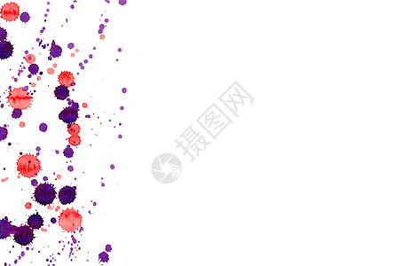 五颜六色的抽象水彩纹理与飞溅和飞溅 孤立在白色背景上的红色和紫色油漆滴渍 海报 传单 名片的垃圾设计元素 剪切路径框架液体墨水艺图片