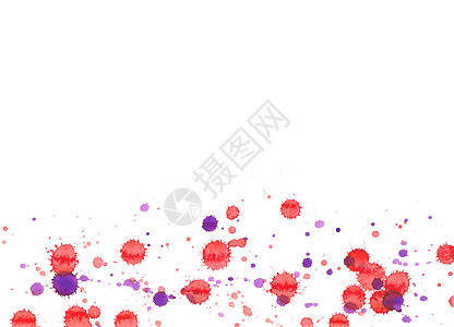 五颜六色的抽象水彩纹理与飞溅和飞溅 孤立在白色背景上的红色和紫色油漆滴渍 海报 传单 名片的垃圾设计元素 剪切路径艺术墨水框架印图片