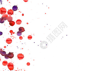 五颜六色的抽象水彩纹理与飞溅和飞溅 孤立在白色背景上的红色和紫色油漆滴渍 海报 传单 名片的垃圾设计元素 剪切路径液体草图墨水印图片